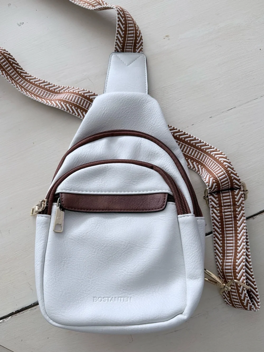 BOSTANTEN White & Brown Crossbody Sling Bag - Sleek Everyday Carry